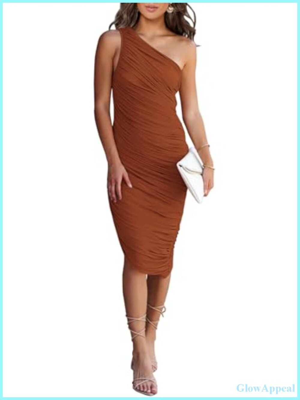 PRETTYGARDEN One Shoulder Midi Dress Ruched Bodycon Sleeveless Fitted Party